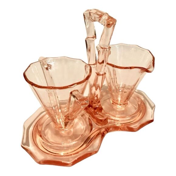 Vintage Cambridge Decagon Pink Depression Glass Sugar Creamer & Tray 1920’s - Picture 3 of 11